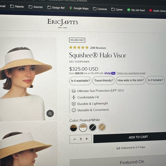 Eric Javits Squishee Halo Sun Visor- peanut/white - Picture 11 of 16